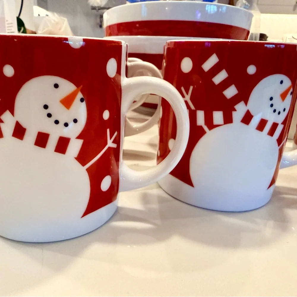 Vintage Set of 8 Crate & Barrel Snowman Mugs